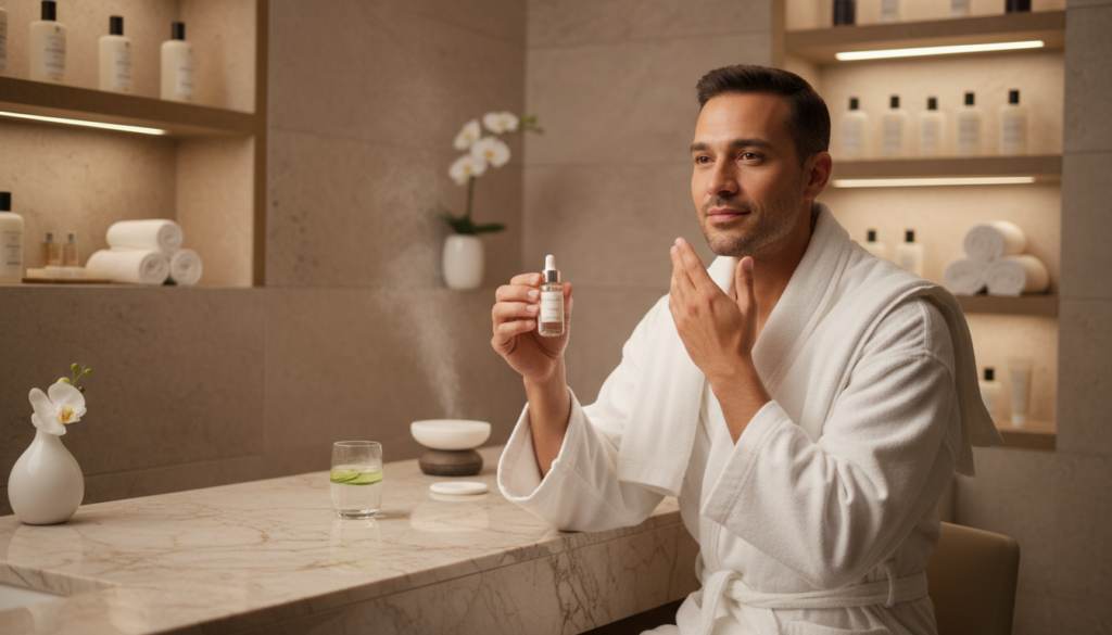 un homme au spa en trait de réaliser des traitements anti-âge
