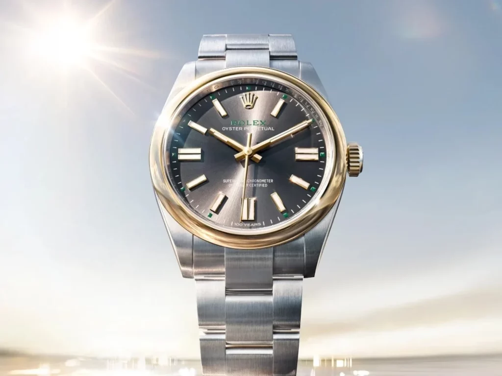 Rolex Oyster Perpetual 41 Rolesor jaune, cadran ardoise 100 Years, fond marin, Watches and Wonders 2026